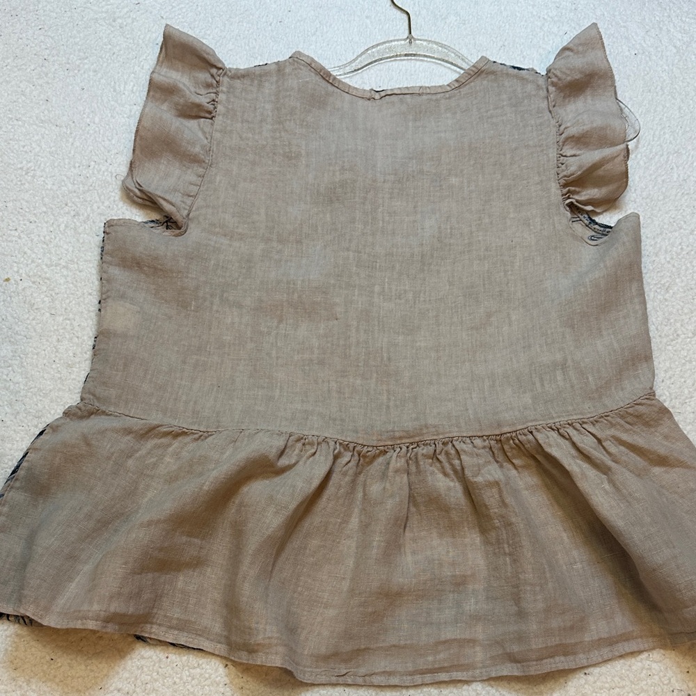 Viola Borghi 100% Linen Scroll Print Peplum Tunic Tan Blue Women’s XL - Picture 7 of 9
